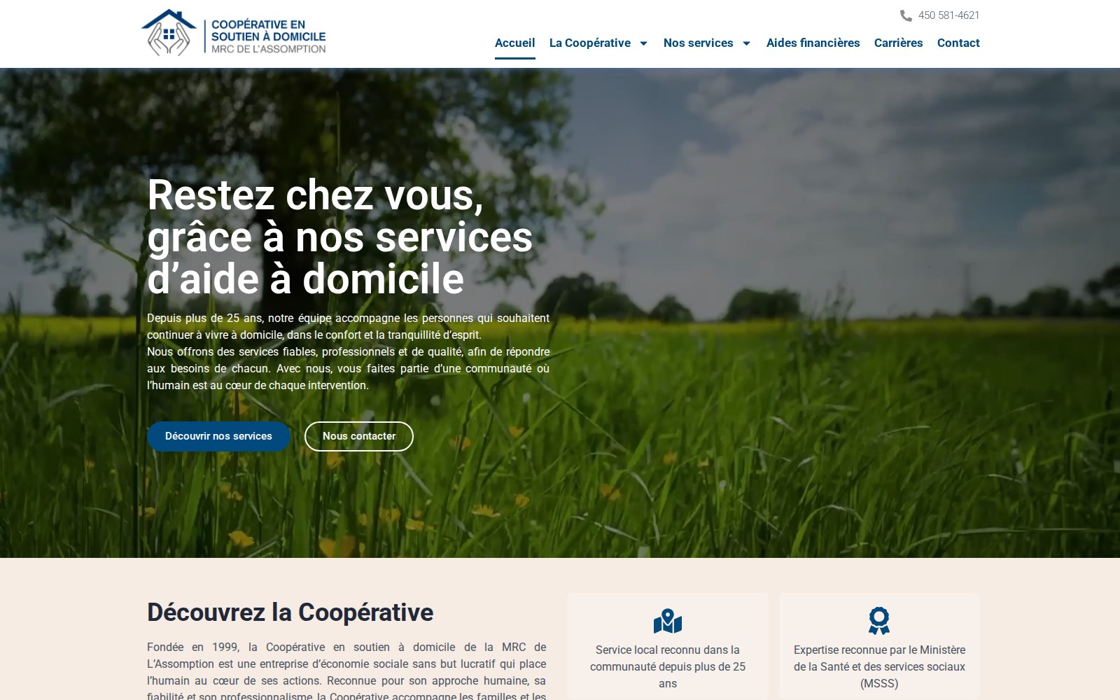Capture d’écran du site Coopérative de soutien à domicile de la MRC L'Assomption