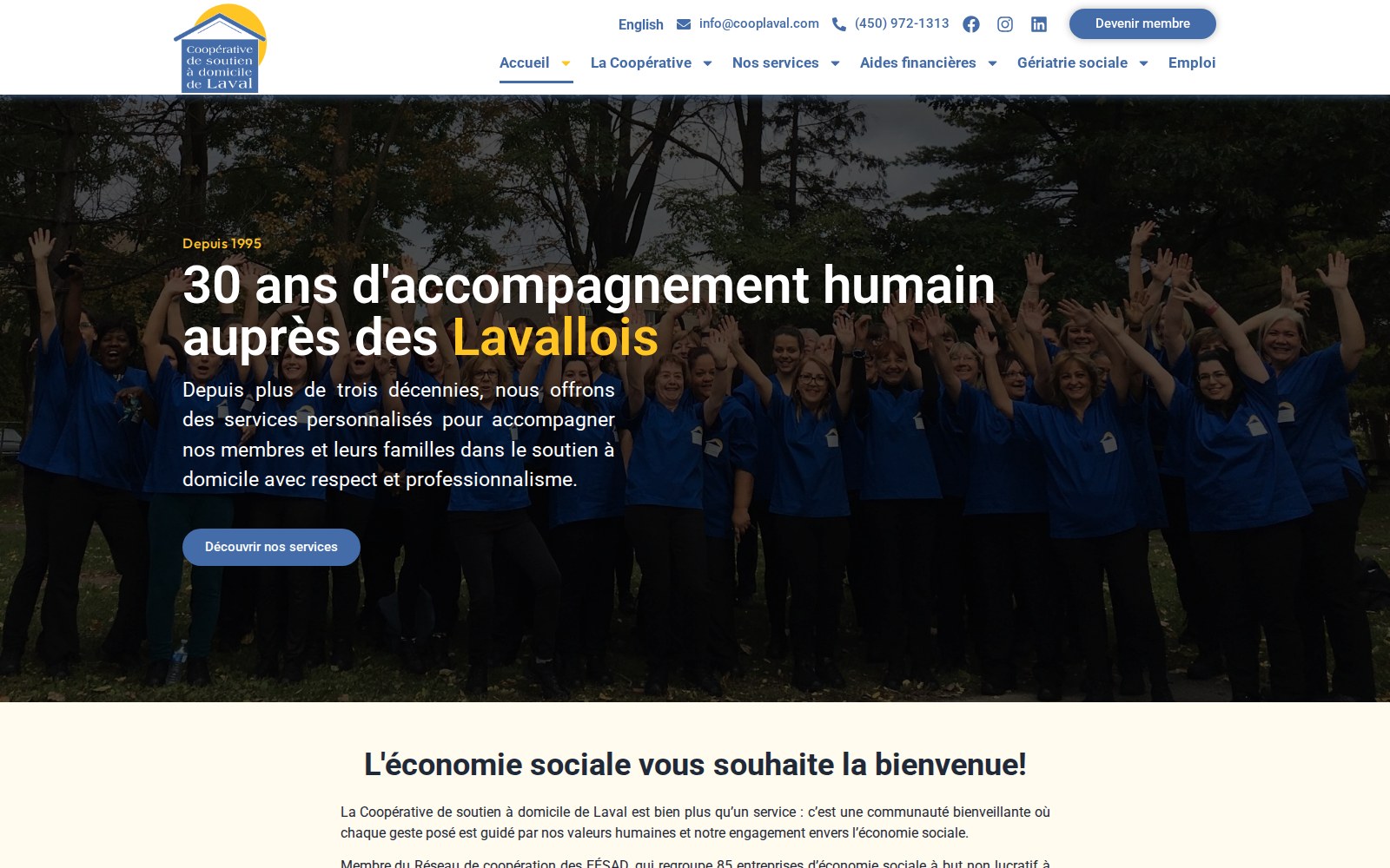 Capture d’écran du site Coopérative de soutien à domicile de Laval